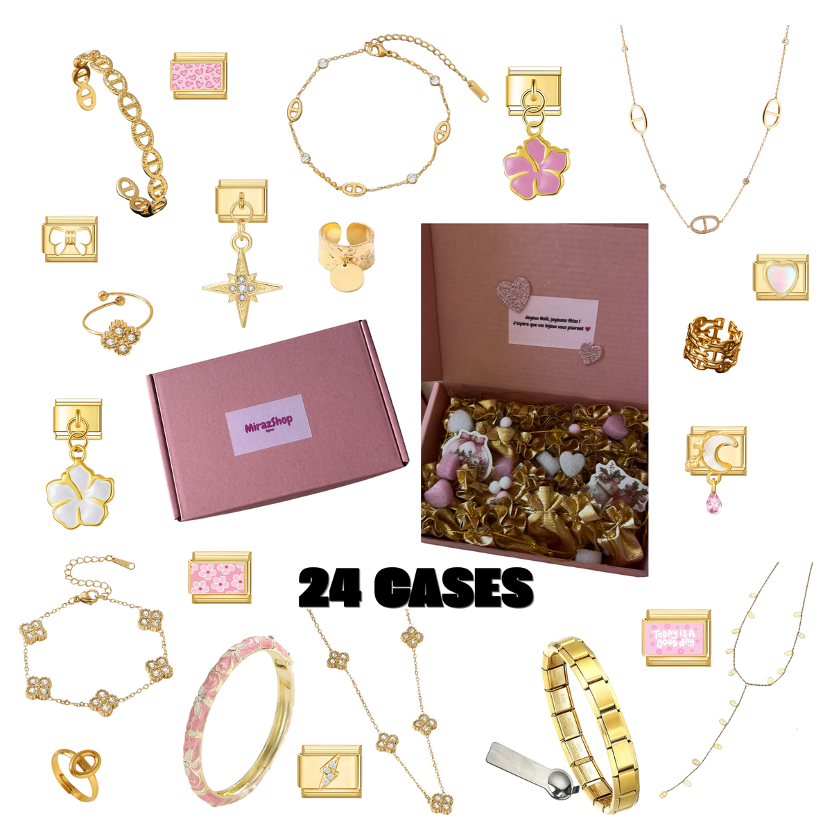 CALENDRIER DE L'AVENT DORÉ - 24 CASES - BIJOUX + CHARMS ITALIENS ⭐️