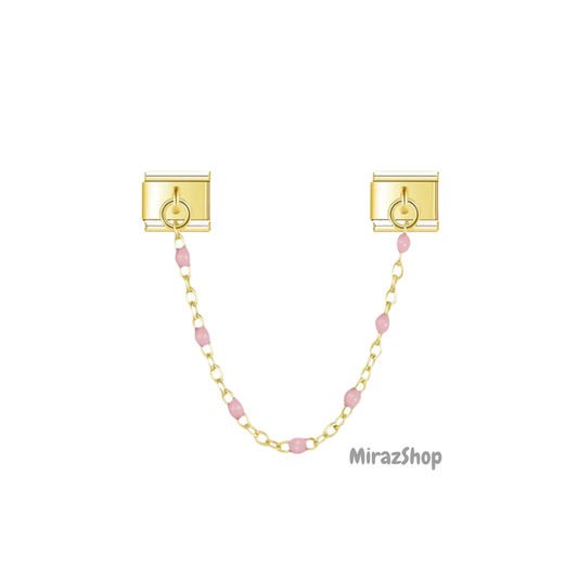 Double pendentif chaîne rose