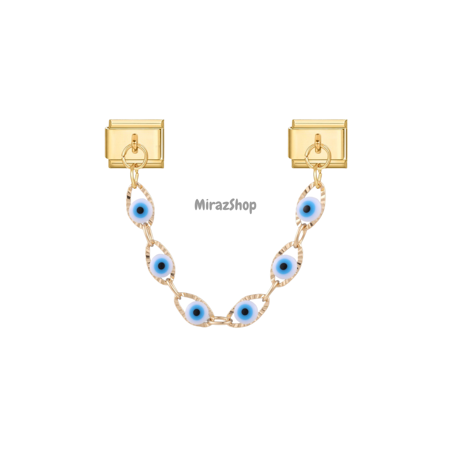 Double pendentif œil bleu clair