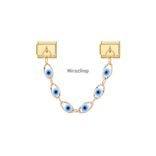 Double pendentif œil bleu clair