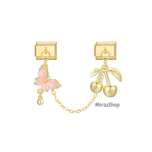 Double pendentif papillon et cerise